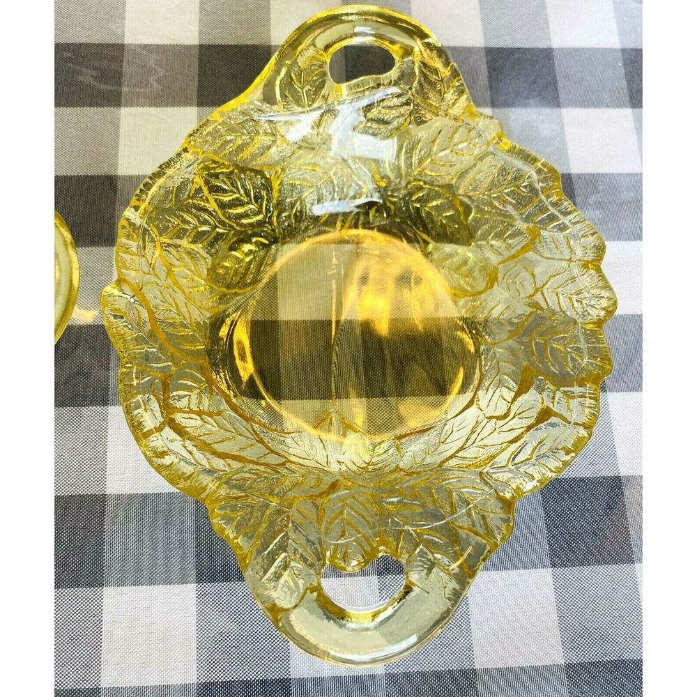 Yellow Mist Sweet Pear Avocado Tiara Indiana Glass Handled Serving Dish Set VTG - Picture 8 of 11